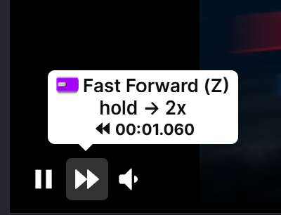 Close-up of Twitch player controls with the Fast-Forward button highlighted next to play/pause
