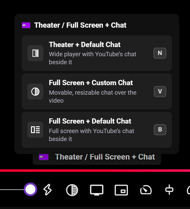Close-up of the player controls with the Full Screen + Chat button highlighted