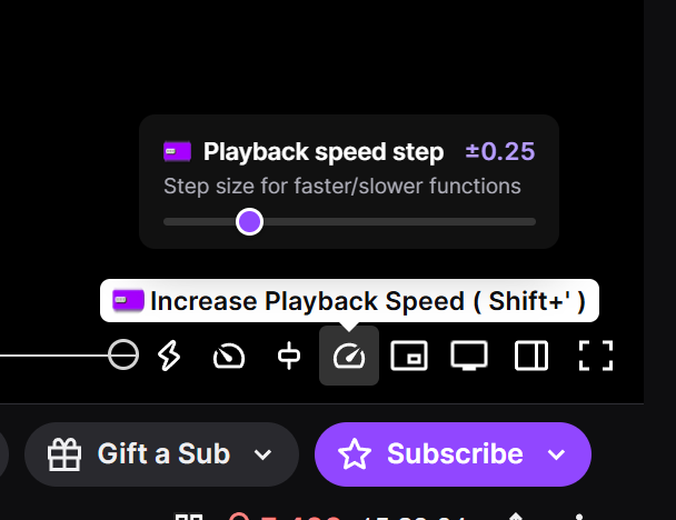 Player controls showing the playback speed buttons and the current speed