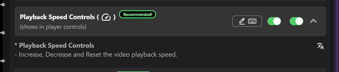 Previews settings panel showing the Playback Speed Controls toggle