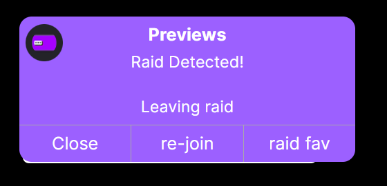 Twitch raid banner with the leave-raid action being taken automatically