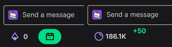 Twitch chat showing the bonus channel-points button being clicked automatically, with the channel points balance increasing