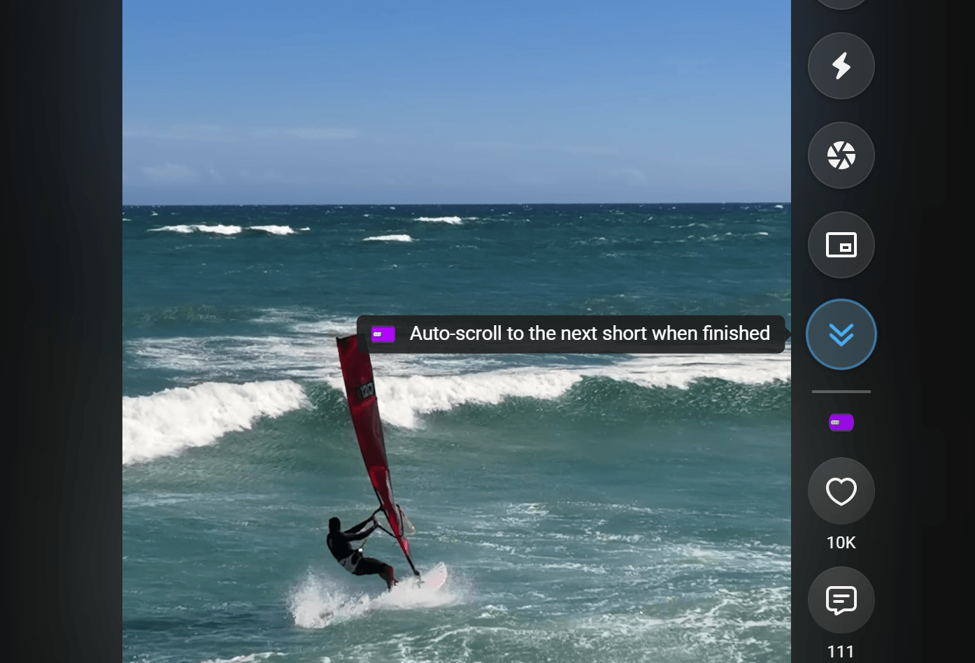 YouTube Shorts advancing to the next video automatically with the auto-scroll toggle enabled