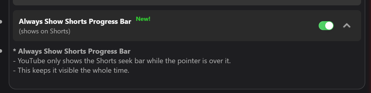 The Always Show Shorts Progress Bar switch in the Previews settings panel
